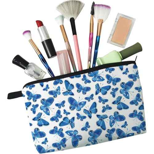 Blue Butterfly Cosmetic Bag Cute Small Makeup Bag Travel Toiletry Organizer Zipper Pouch Blue Butterfly Birthday Present for Butterfly Lovers Women Friends