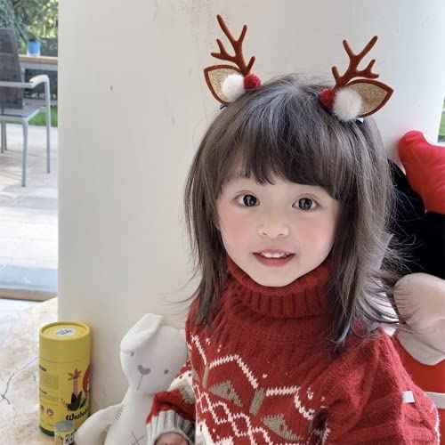 Pretty Christmas Glitter Hair Clip Cute Reindeer Antlers Headdress Hairpin for Christmas Party Antlers Ears Hair Accessory (Brown)