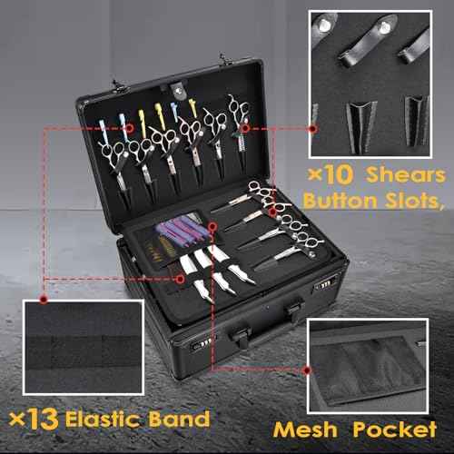 Barber Case with Clippers Sliding Tray, Profesional Barbers Briefcase Tool Case, Barber Cases for Clippers and Supplies, Hair Scissors Trimmer Organizer, Salon Grooming Hard Travel Suitcase