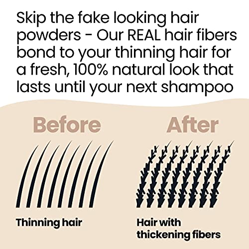 Hair Illusion Black Real Hair Fibers for Thinning Hair - 100% Natural Texture, Non Synthetic Hair Fibers - Bald Spot Cover Up for Women & Men - 18 Gram