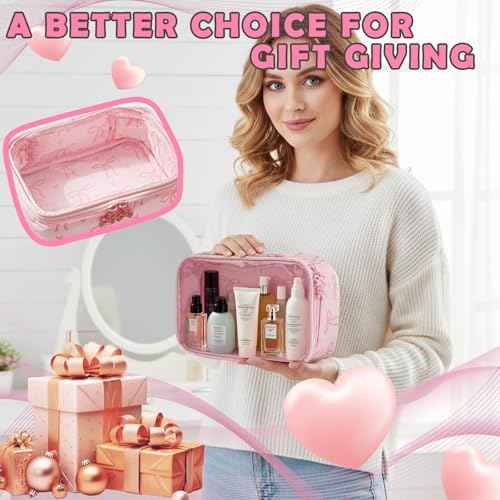 Women's bow cosmetic bag, transparent waterproof suitable for travel cute cosmetic bag girlfriend mother bridesmaid gift