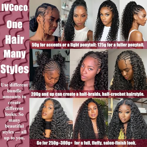 Human Crochet Hair for Black Women Deep wave Crochet Human Hair Bundles 18 Inch 50g Pre-Separated Feather Crochet Human Hair Deep Wavy Invisible Crochet Hair Extensions 40 Strands Natural Black
