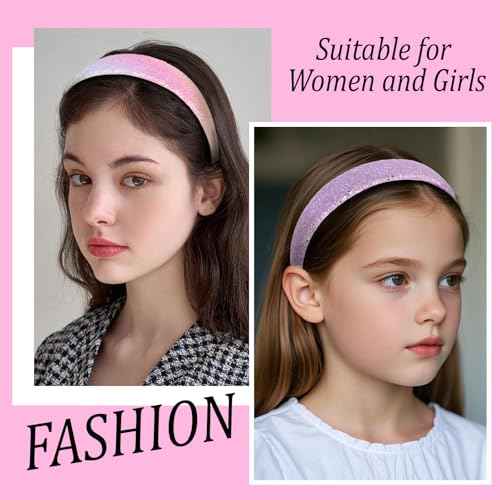 Girls Headbands, 6PCS Headbands for Girls Women Glitter Blue Purple Rainbow Pink Headband Sparkly Sequin Headband Hair Accessories