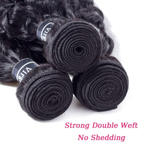 UMEGOOD Wet And Wavy Human Hair 2 Bundle 18 Inches 100% Unprocessed Brazilian Virgin Water Wave Bundles Water Wave Hair Natural Black Color Can Be Dyed Tight And Neat