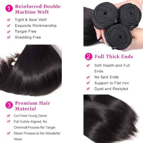 12A Human Hair Bundles 16 18 20 Inch Straight Human Hair 100% Unprocessed Brazilian Virgin Weave Hair 3 Bundles Deals