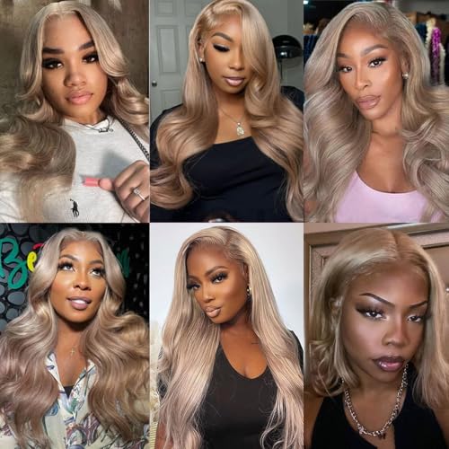 Ash Blonde Wig Human Hair 180% Density 13x6 Champagne Blonde HD Lace Front Wigs Human Hair Pre Plucked with Baby Hair,Virgin Human Hair Wig Blonde 13x6 Lace Frontal Wigs 16Inch