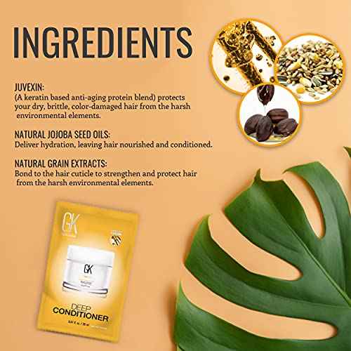 GK HAIR Global Keratin Deep Conditioner Masque Pack of 2 (0.67 Fl Oz/20ml) Intense Hydrating Repair Treatment Mask for Dry Damaged Color Treated Frizzy Hair Restoration Formula with JOJOBA Seed Oils