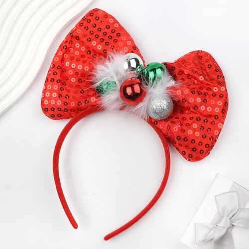 Doneace Christmas Bow Headband Red Sequins Hair Bands Glitter Green Bell Bowknot Headdress Design Christmas Hair Accessories for Women Girls Xmas New Years Festival Holiday Party Supplies