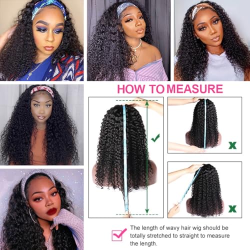 Deep Wave Headband Wig Human Hair for Black Women None Lace Front Wigs Curly Human Hair Headband Wig Glueless Wear and Go Water Wave Headband Wigs 22 Inch