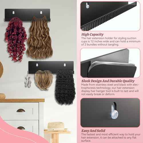Hair Extension Holder for Styling Hair Stands Stainless Steel Hair Extension Display Hair Hanger Tool for Washing, Clip-In, Tape-In Extensions, Coloring and Blow-Drying of Weft