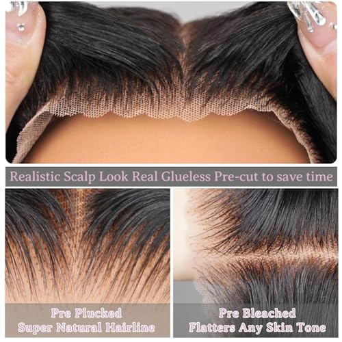 30 Inch Wear and Go Glueless Wigs Human Hair Pre Plucked Pre Cut 7x5 Hd Lace Front Wigs Human Hair for Women No Glue Closure Ready to Wear Straight Wigs 220% Density Natural Black for women
