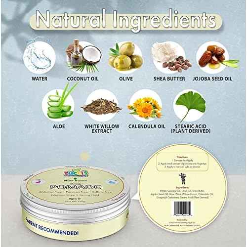 LUCCI¡¯S CHILDRENS GROOMING SUPPLY Baby Hair Gel ? 5oz Plant-Based Styling Hair Pomade for Infants ? No Parabens or Sulphates ? Medium Shine and Strong Hold Hair Paste for Kids