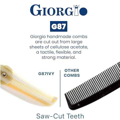 Giorgio G87 Folding Mustache and Beard Comb, Small Pocket Comb for Men Everyday Grooming and Hair Care. Handmade, Saw-cut and Hand Polished Styling Men's Folding Combs. Ivory 4.5 Inch