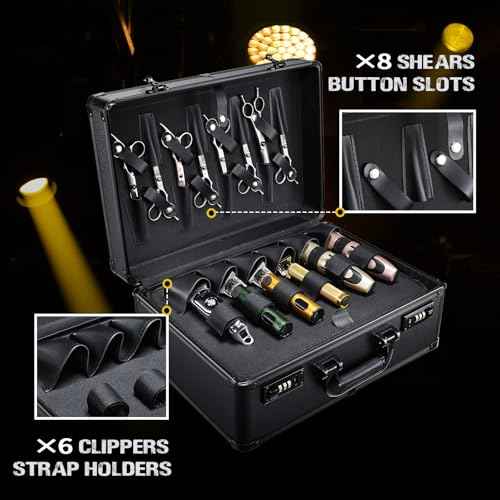 Barber Accessories Case, Profesional Barbers Briefcase Tool Case, Barber Cases for Clippers and Supplies, Hair Scissors Clippers Trimmer Organizer, Barbers Suitcase with Code Lock Black