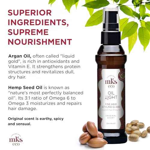 MKS eco Oil Light - 2 fl oz - Hair Styling Elixir - Moroccan Argan Oil, Hemp Seed Oil - Ideal for Fine Hair - Moisturize, Nourish Hair & Control Frizz - Vegan & Cruelty Free
