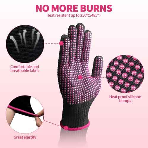 Heat Gloves for Hair Styling, 2PCS Heat Resistant Gloves and Silicone Mat Pouch for Curling Irons, Hair Straighteners, and Flat Irons