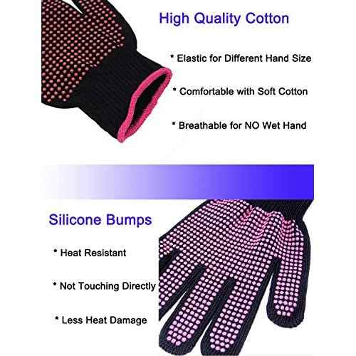 Heat Resistant Glove with Heat Resistant Mat for Curling Iron, Hair Straightener, Flat Irons, Silicone Bump Glove, 9¡± x 6.5¡± Food Grade Silicone Mat, Pink