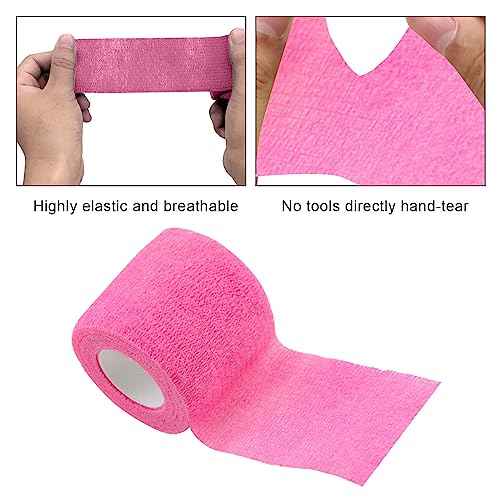 VideoPUP 6pcs Tattoo Grip Tape Phosphor Pink, 2.95"x 5Yards Disposable Cohesive Tattoo Grip Cover Wrap Elastic Bandage Handle Grip Tube for Tattoo Machine Tattoo Grip Accessories