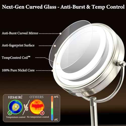 Professional 8.5" Large Lighted Makeup Mirror with Brighter Lights, 1X/10X True HD Magnifying Mirror with 3 Color Dimmable Lights, 90 Shadowless LEDs, 360¡ÆSwivel Seamless Vanity Mirror, Pearl Nickel