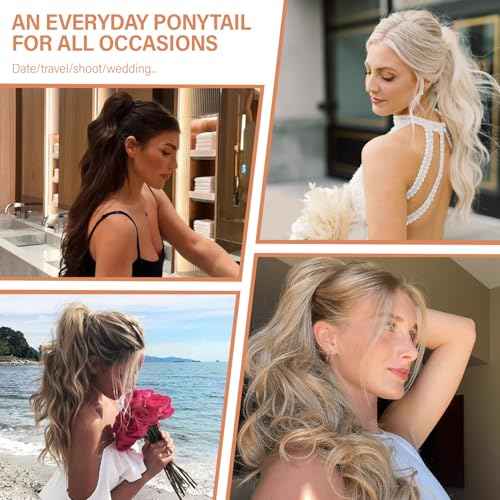 24 Inch Blonde Ponytail Extension, Clip on Ponytails for Women, Long Curly Ponytail Extensions for Women, Synthetic Layered Pony Tails Hair Extensions (Color: Dark Blonde With Beige Blonde Highlights)