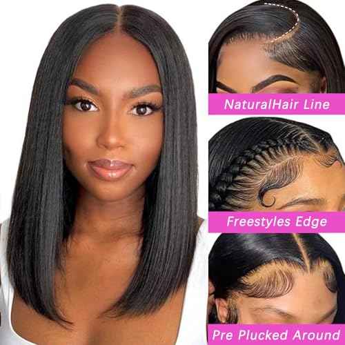 Bob Wigs Human Hair 13x4 HD Transparent Lace Front Wigs for Black Women Glueless Straight Bob Wigs 180% Density Frontal Human Hair Bob Pre Plucked Pre Cut Natural Hairline 16 Inch
