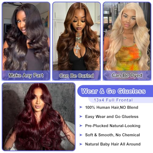13x4 Body Wave Lace Front Wigs Human Hair For Women HD Transparent Lace Frontal Wigs Human Hair Pre Plucked With Baby Hair 180% Density 9A Glueless Natural Black 22 inch