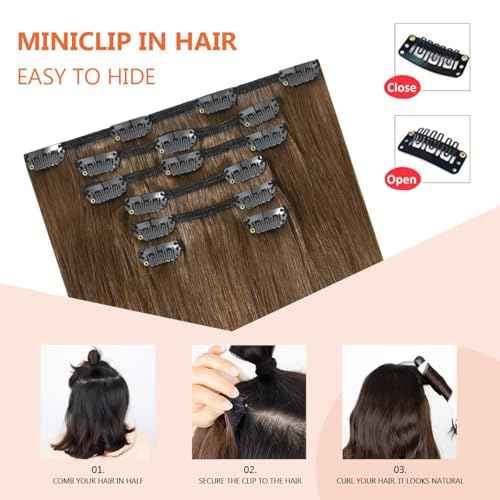 Light Brown Hair Extensions Clip in Human Hair 18 Inch 70g 7pcs Remy Hair Silky Straight 16clips One Pack for Women #6 Chestnut Brown Hair Extensions