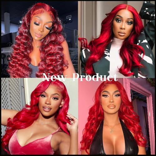 26 Inch Red Human Hair Wig 13x4 HD Lace Front Wigs Human Hair Pre Plucked Body Wave Human Hair Wig Color Wigs Human Hair 200 Density Red Lace Frontal Wigs Red Wig Human Hair