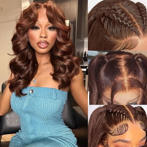 5X5 Wear and Go Glueless Wigs Human Hair Pre Plucked Pre Cut 4# Chocolate Brown Lace Front Wig Body Wave Reglular HD Lace Front Wigs 5x5 Lace Closure Wig Human Hair 180% Density (18 Inch)