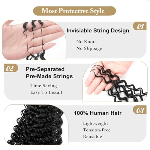 Curly Crochet Human Hair Knotless Pre Separated Human Crochet Hair Extensions for Braids Locs Gogo Curl Human Hair Natural Black Color 60g 50 Strands