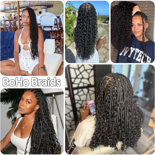 Human Braiding Hair for Boho Braids, 100% Virgin Human Hair No Chemical Processing, Black Bulk Human Hair for Braiding Small Knotless Braids Bohemian Style (Black - Deep Wave, 150g - 16 Inch)