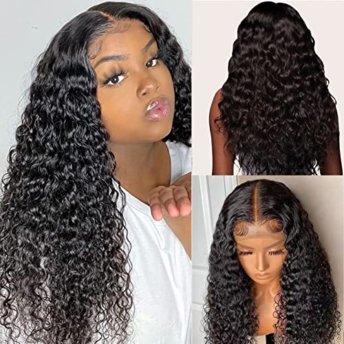 4x4 Closure Wigs Human Hair Water Wave Human Hair Wigs 18inch Wet And Wavy Wig Natural Black Lace Closure Wigs for Women Human Hair Deep Water Curly Wig With Baby Hair