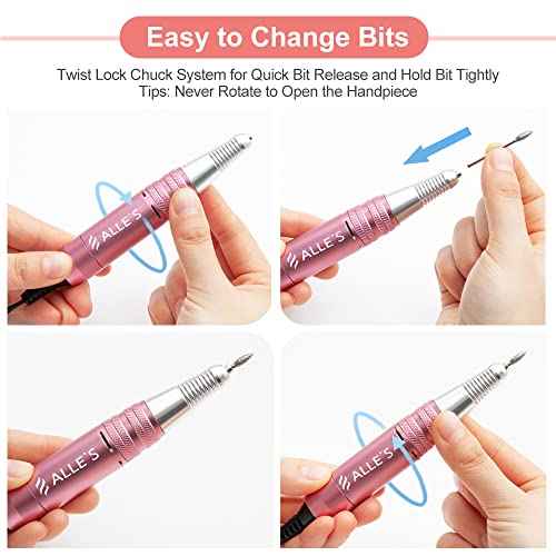 Professional Nail Drill Machine 30000 RPM Efile Electric Nail Filer Kit for Finger Toe Nails, Acrylic Gel Nails, Manicure Pedicure Drill with 6Pcs Nail Bits, 106Pcs Sanding Bands - Pink