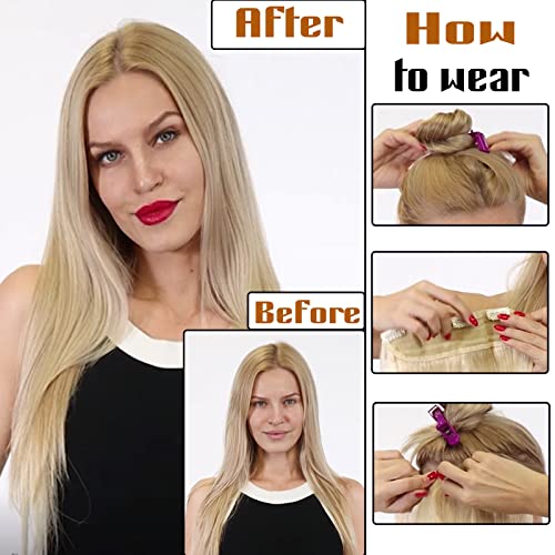 Benehair Real Human Hair Clip-in Extensions - 3/4 Full Head, 20" Platinum Blonde, One Piece Clip-in for Women with Thinning Hair