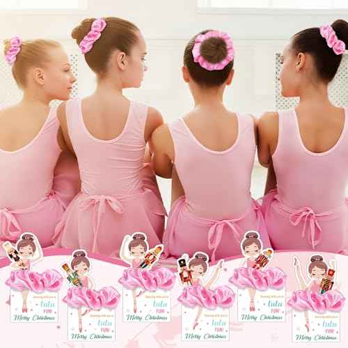 36 Sets Nutcracker Ballet Scrunchie with Ballet Themed Thank You Cards Dance Recital Gifts for Christmas Stuffers Ballerina Birthday Party Decorations Supplies