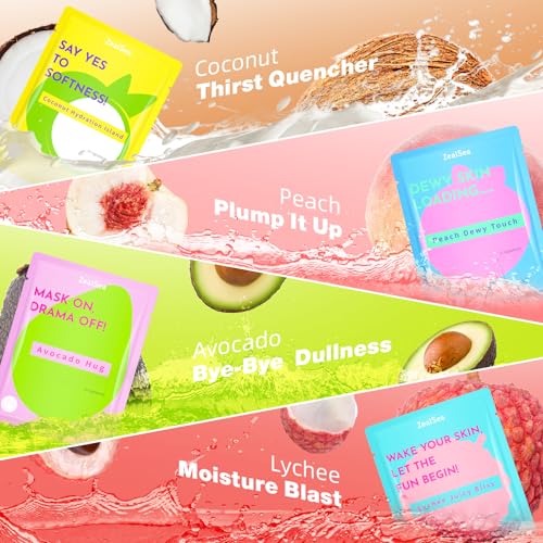 ZealSea Clean Beauty Face Masks Skincare, Minimalism 15 Ingredients Sheet Mask, Dopamine Color Design Facial Mask, Sleepover & Slumber Spa Party Supplies, Women Teen Girl Gifts Trendy Stuff, 14 Pack