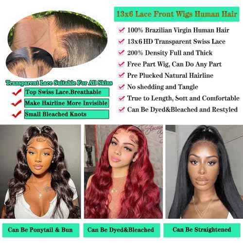Body Wave Lace Front Wigs Human Hair 13x6 Lace Front Wigs Human Hair 200% Density 26 Inch 13x6 HD Lace Frontal HumanHair Wigs for Black Women With BabyHair