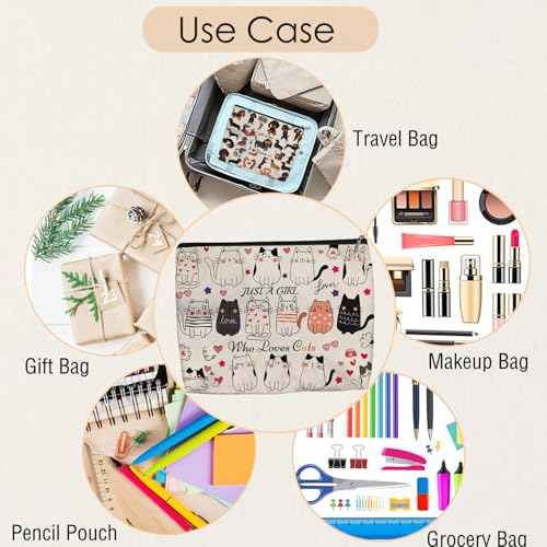 Cat Makeup Bag for Women - Lightweight Travel Pouch with Lining, High-definition, Double-Sided Printed, Funny Cat Gift Bags for Birthday & Christmas Gifts