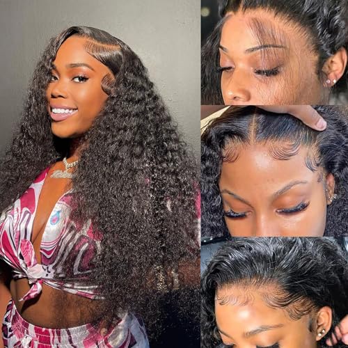 Water Wave Lace Front Wig 180% Density HD Lace Front Wigs Human Hair Pre Plucked Wigs for women Wet and Wavy Wigs with Baby Hair No Tangle 18inch