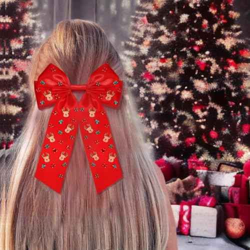 Christmas Bows Hair Clips for Women Red Green Xmas Reindeer Hair Bow Christmas Hair Ribbon Hair Barrettes Xmas Hair Accessories Holiday Party Favor