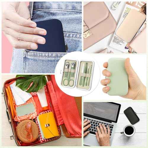 Green Manicure Set, Nail Clipper Set 7 in 1 Manicure Kit Stainless Steel Nail Clipper Kit Pedicure Kit Portable Nail Grooming Kit Fingernail Toenail Clippers for Men Husband Boyfriend Women