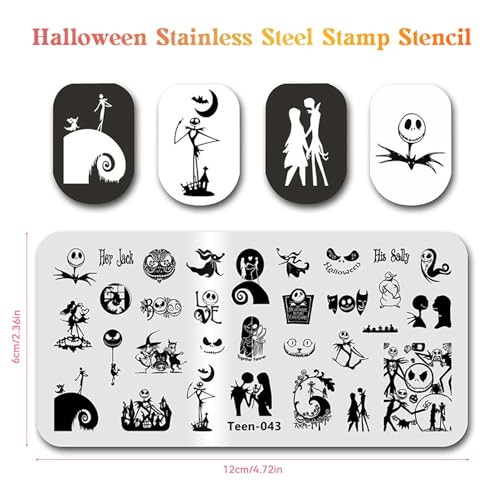 Halloween Nail Stamping Plate, Nightmare Before Christmas Theme, Stamping Kit with Ghosts and Holiday Designs Halloween Holiday Nail Stamping Plate Nail Stamper for Women Girls DIY Salon