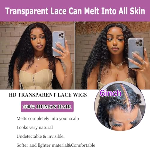 24 Inch 13x6 Lace Front Wigs Human Hair 200 Density Deep Wave Lace Front Wigs Human Hair 13x6 Deep Wave HD Frontal Wigs for Women Pre Plucked (13x6 Deep Wig, 24 Inch)