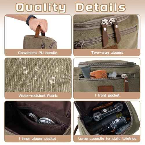 Travel Toiletry Bag for Men, Large Water-resistant Shaving Bag Toiletries Organizer, Canvas Dopp Kit, Multi-functional and Stylish, Bathroom Dopp Kit Shaving, Ideal for Travel, Camping, Gym- Green