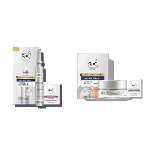 RoC Derm Correxion Bundle: Fill & Treat Advanced Retinol Serum, Wrinkle Filler Treatment with Hyaluronic Acid, 15ml + RoC Derm Correxion Dual Eye Cream with Advanced Retinol & Peptides, 0.68oz