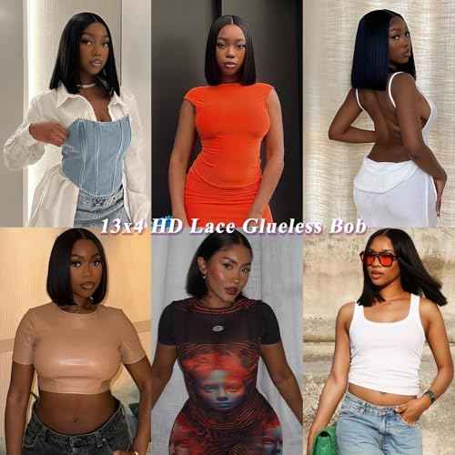 Bob Wigs Human Hair 13x4 HD Transparent Lace Front Wigs for Black Women Glueless Straight Bob Wigs 180% Density Frontal Human Hair Bob Pre Plucked Pre Cut Natural Hairline 16 Inch