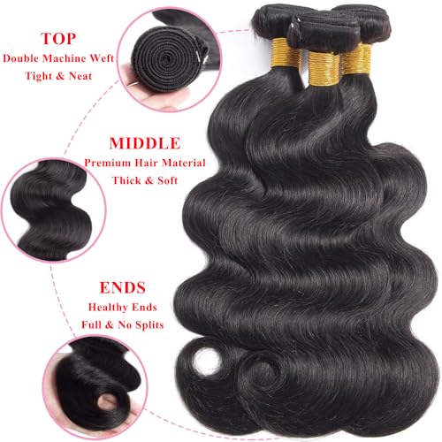 16A Human Hair Bundles 14 16 18 Inch Body Wave Bundles Human Hair 300g Brazilian Virgin Body Wave 3 Pieces Deals Brazilian Quick Weave Extensions Wet and Wavy Extensions Natural Black