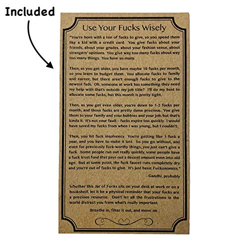 Jar of Fs (5oz) Gift Jar "Fucks to Give" Great Gag Gift Christmas White Elephant