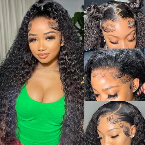 13x4 Deep Wave Lace Front Wigs Human Hair Pre Plucked 180% Density 9A Glueless Wigs Human Hair Wet and Wavy Wigs for Women HD Transparent Deep Curly Lace Front Wigs Human Hair 22 Inch