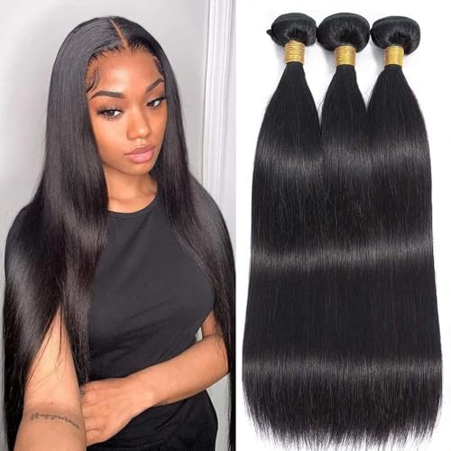Straight Bundles Human Hair 20 22 24 Inch 100% Unprocessed Brazilian Virgin Hair Straight Weave Bundle Human Hair Bundles Real Natural Black Human Hair Extensions